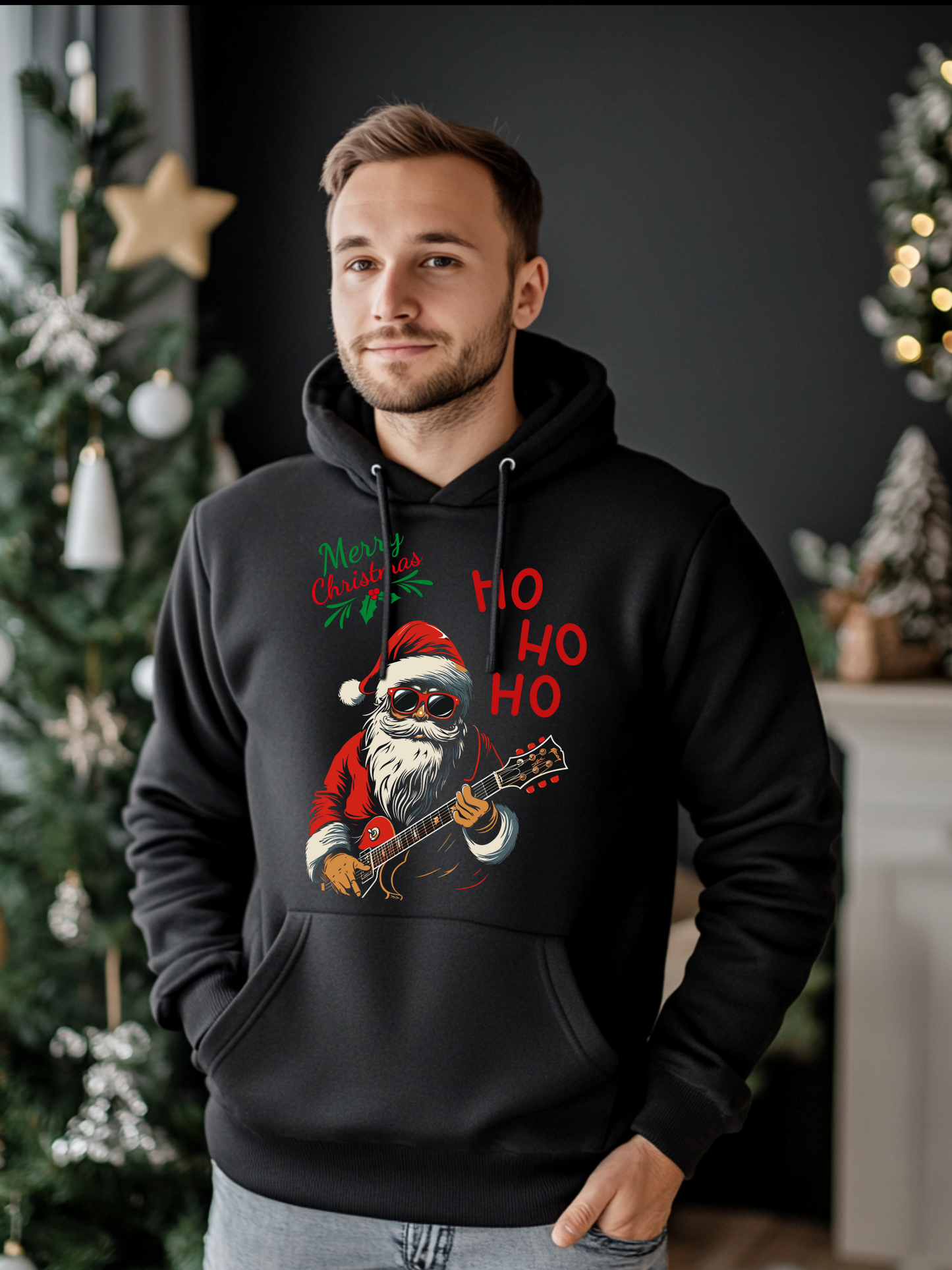 Frontansicht eines Wikinger Hoodie mit abgebildetem Weihnachtsmann und Schriftzug