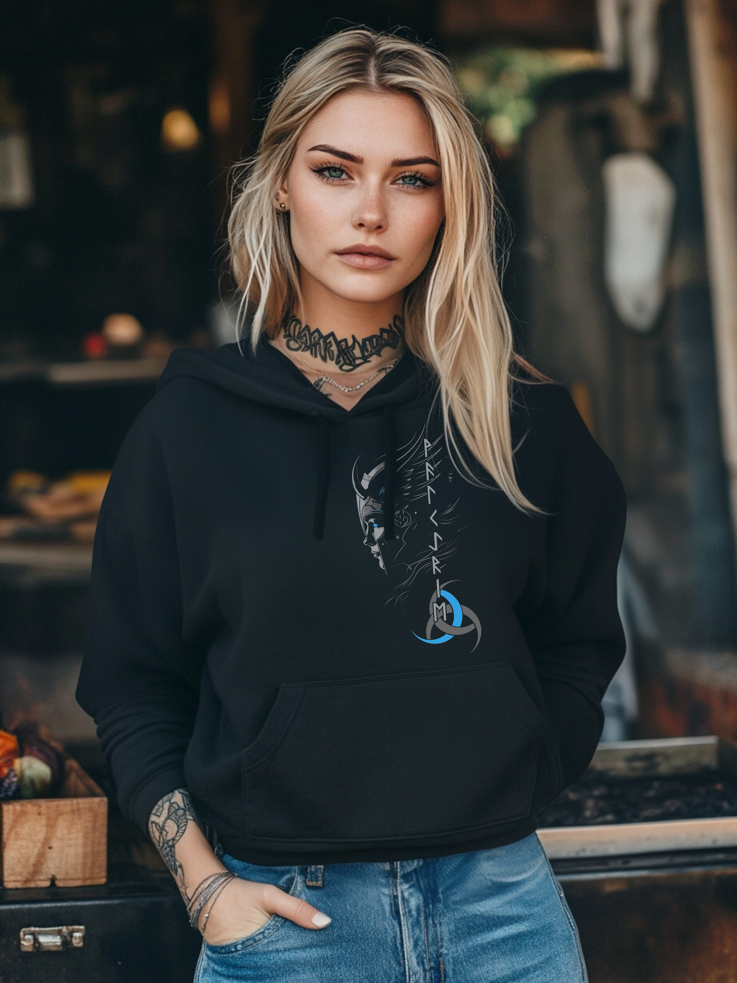 Die Walkuere Blau Wikinger Hoodie von Vorne