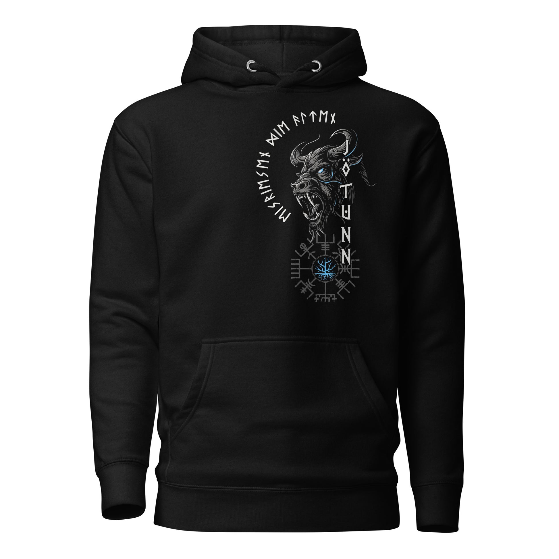Joetunns Macht Blau Wikinger Hoodie von Vorne