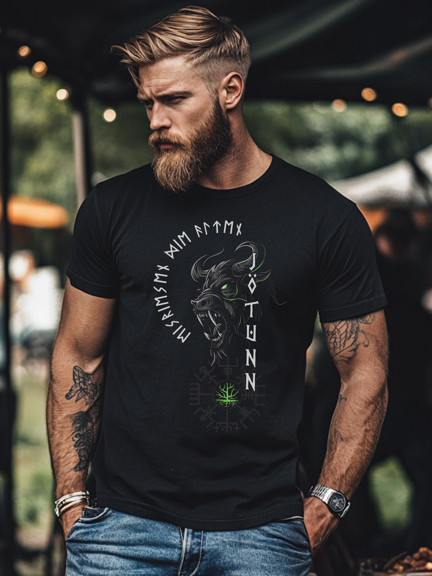 Joetunns Macht Gruen Wikinger T-Shirt von Vorne