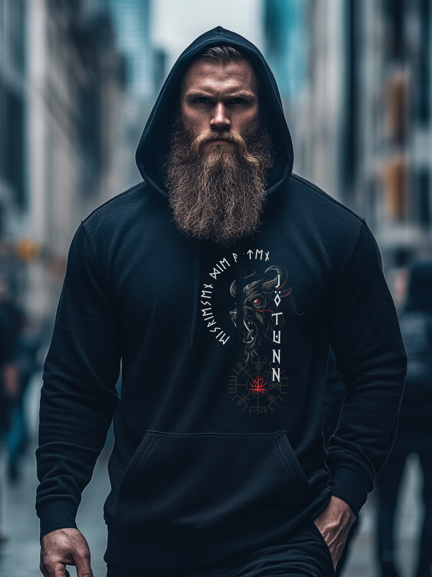 Joetunns Macht Rot Wikinger Hoodie von Vorne