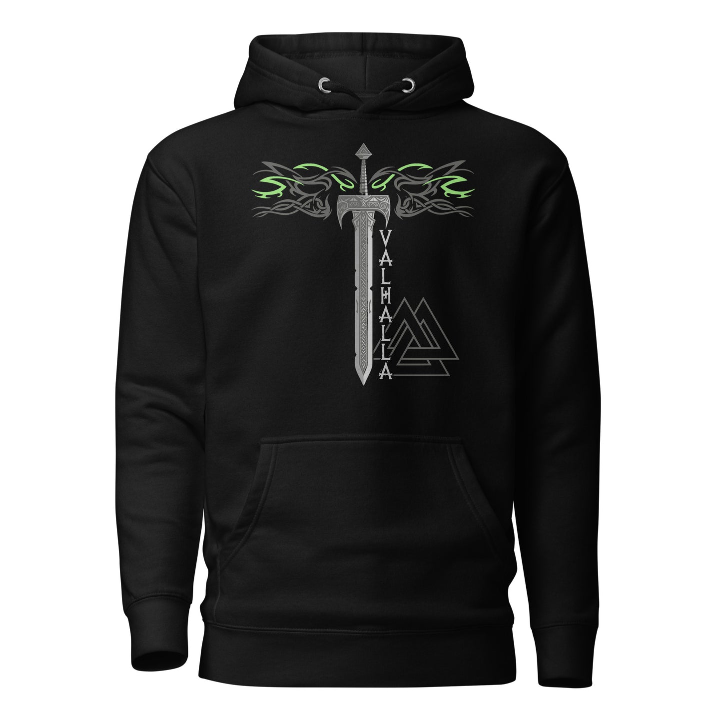 Schwert Nordische Kraft Gruen Wikinger Hoodie von Vorne