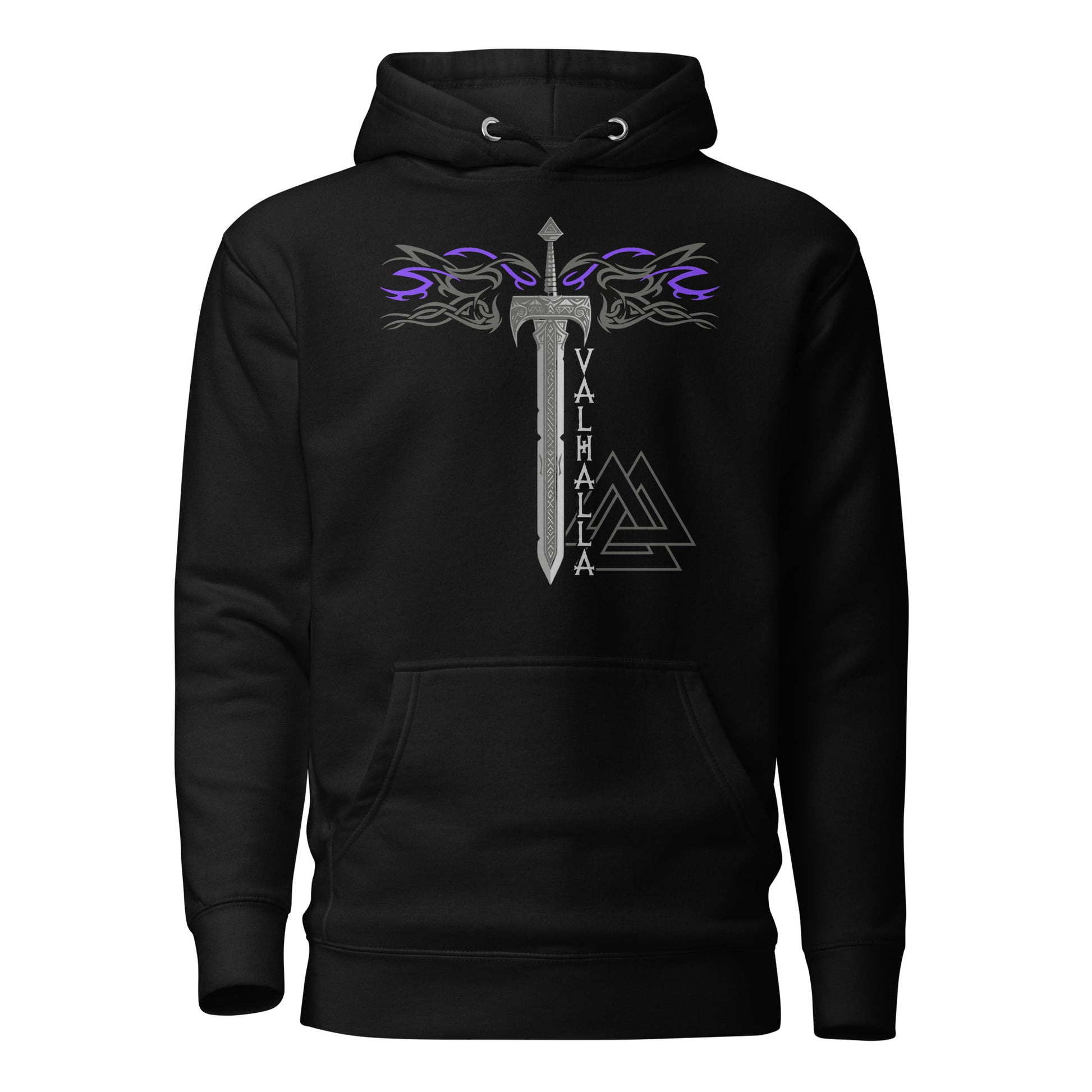 Schwert Nordische Kraft Lila Wikinger Hoodie von Vorne