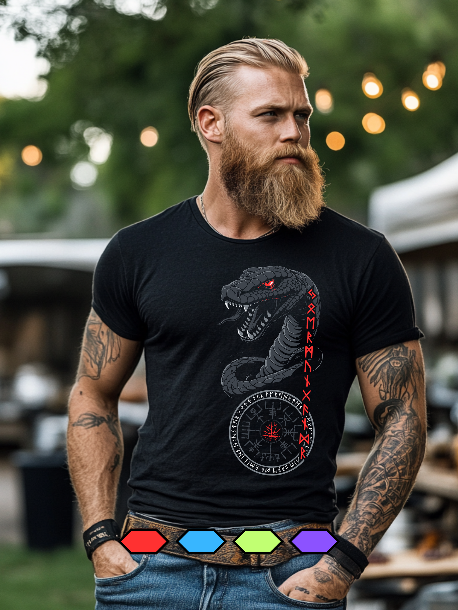 Midgardschlange: Wikinger T-Shirt mit nordischen Symbolen