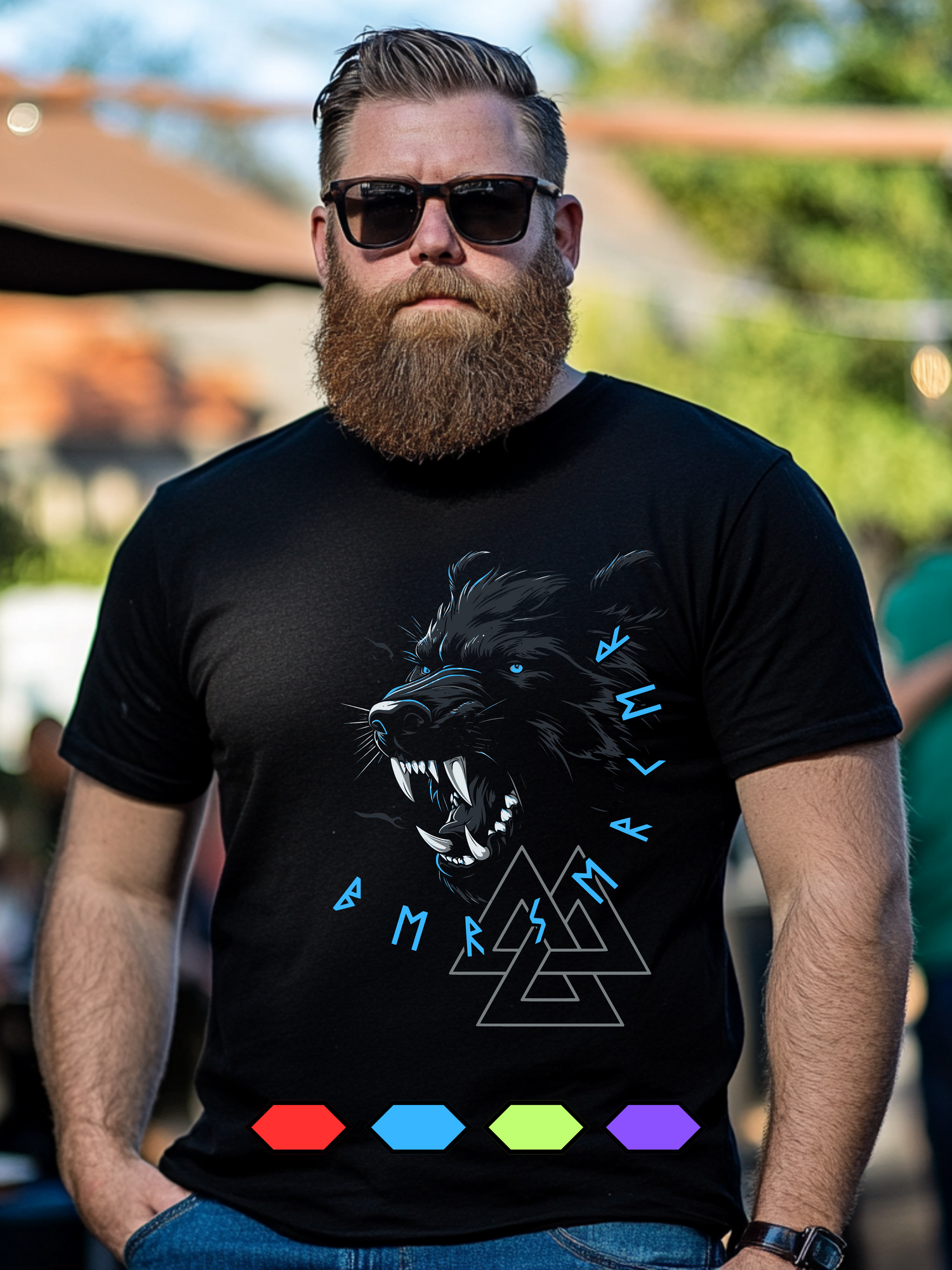 Wilder Bär: Wikinger T-Shirt mit nordischen Zeichen