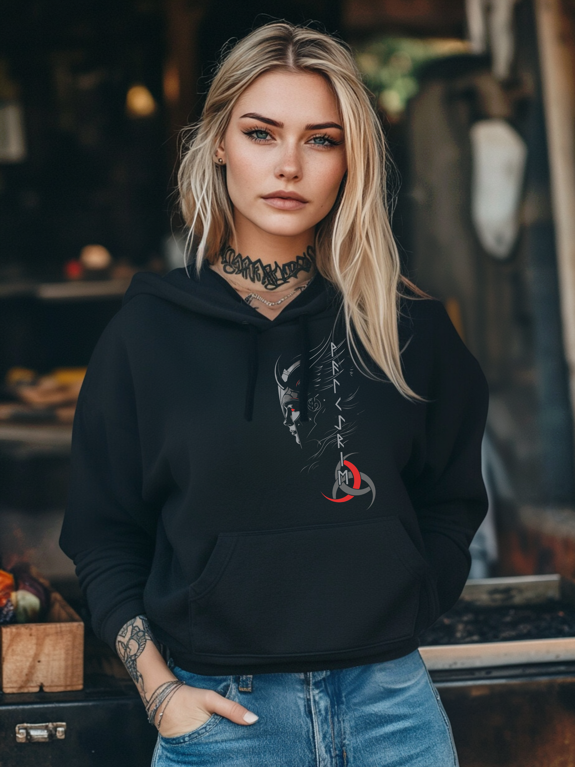 Die Walkuere Rot Wikinger Hoodie von Vorne
