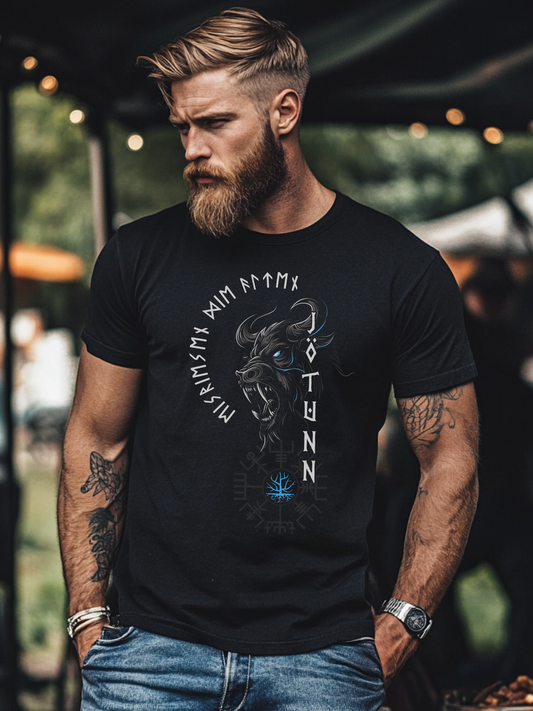 Joetunns Macht Blau Wikinger T-Shirt von Vorne
