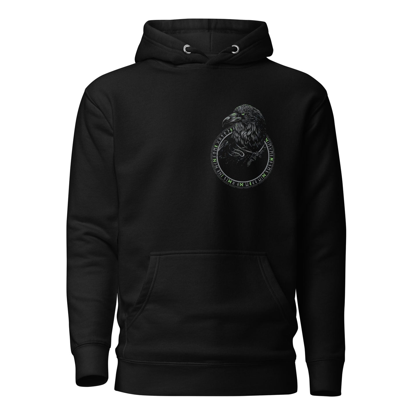 Rabe des Nordens Gruen Wikinger Hoodie von Vorne
