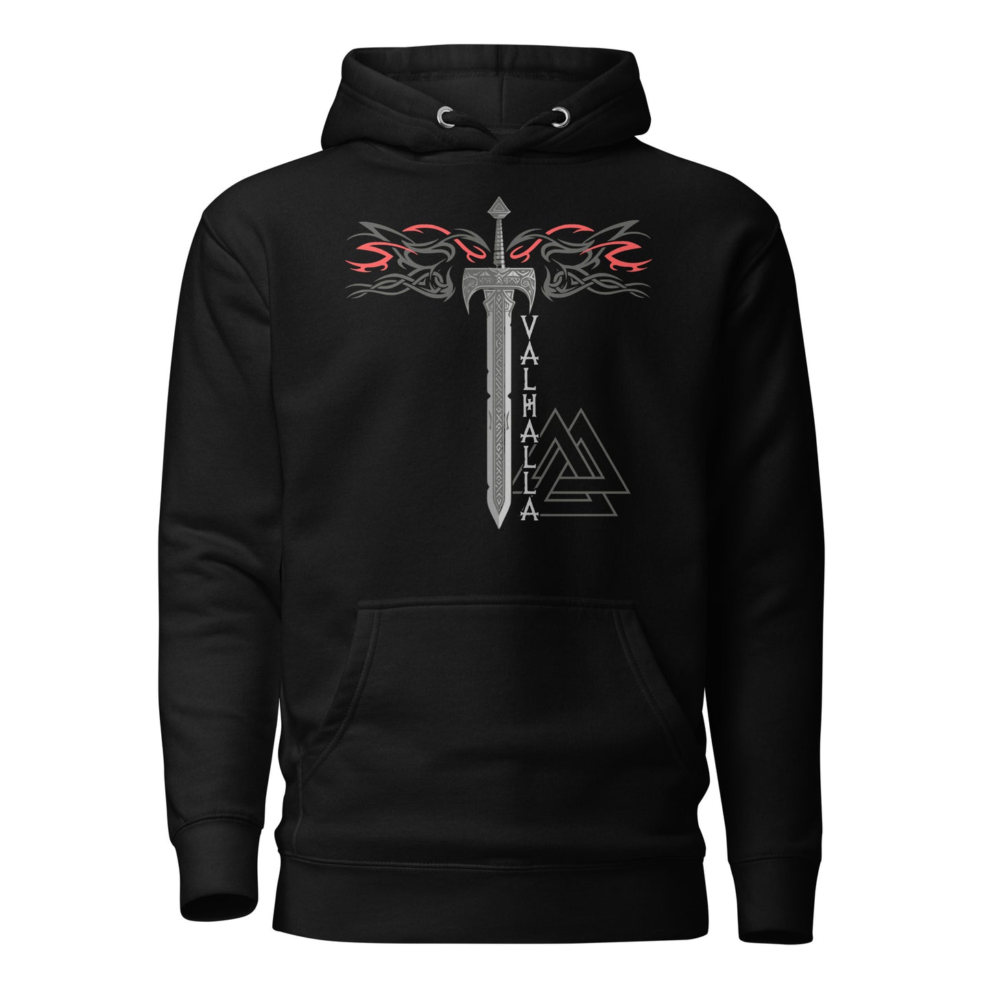 Schwert Nordische Kraft Rot Wikinger Hoodie von Vorne
