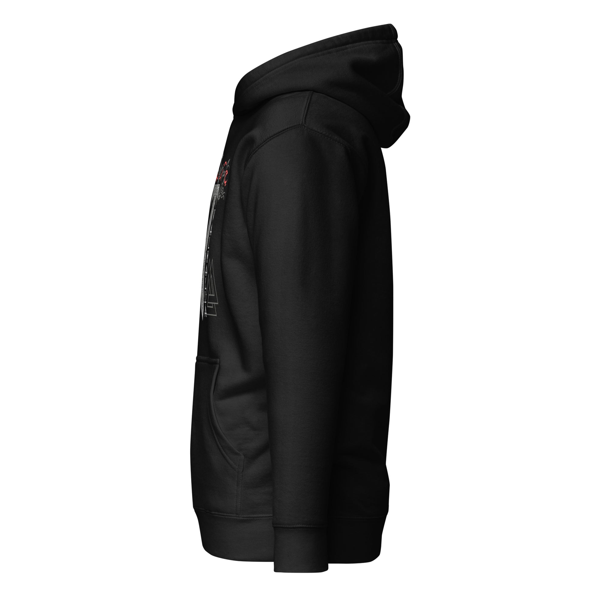 Schwert Nordische Kraft Rot Wikinger Hoodie von links

